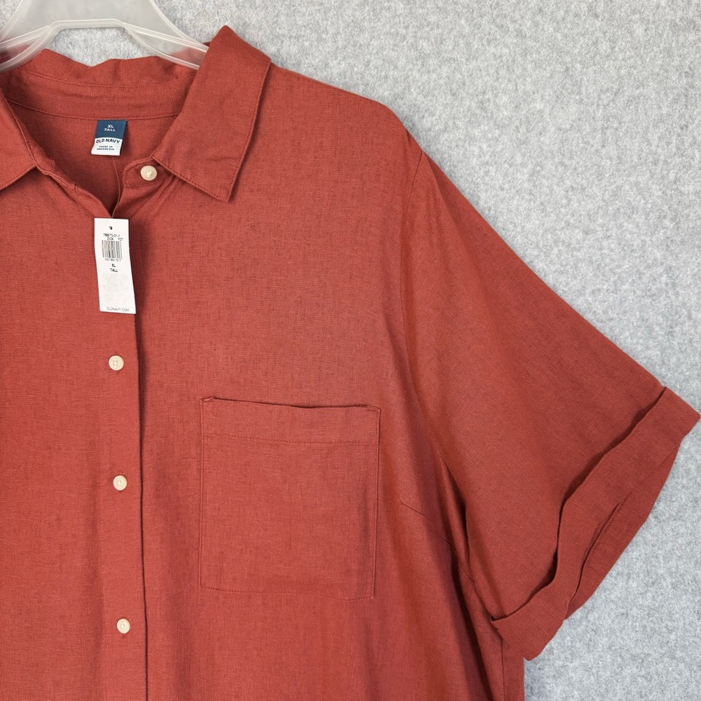 Old Navy Shirt Dress XL Tall Orange Linen Blend Button Up Beachy Boho READ - Picture 4 of 16